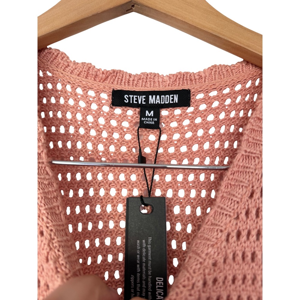 Steve Madden Crochet Mini Dress Coral Peach Sleeveless Lined Size M NEW - Picture 4 of 6